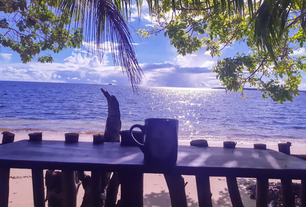 Surfer riding a tropical wave